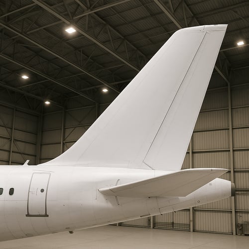 Airplane tail close up in white 